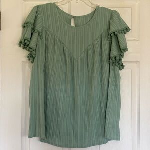 SHEIN Sage Green Pom-Pom Sleeve Women's 1XL Blouse